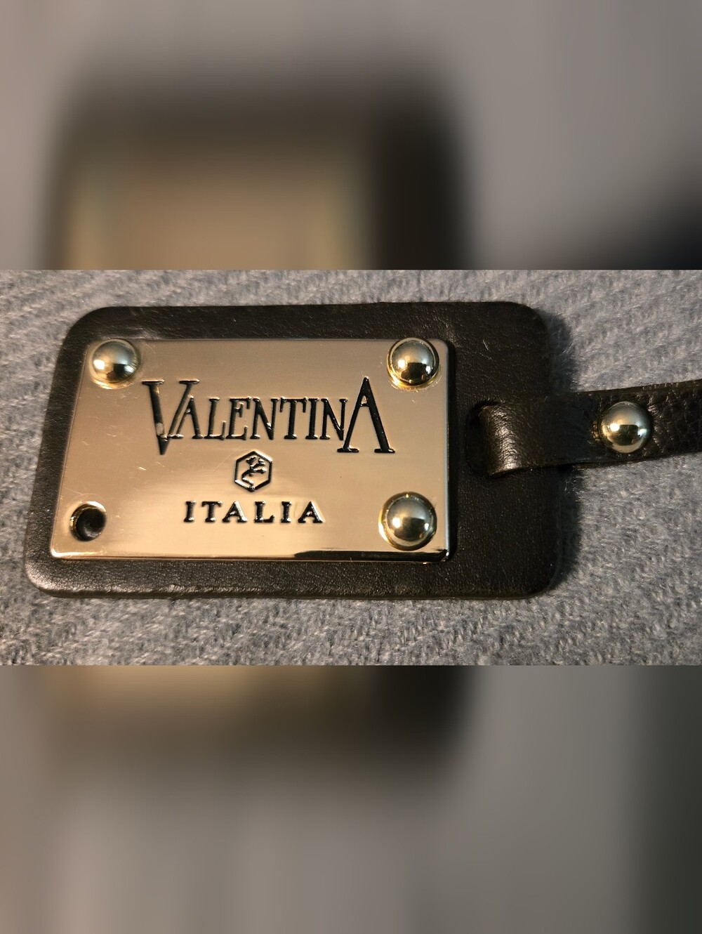 Valentina Gold Plate Logo Tag on Dark Brown Leather...missing Stud